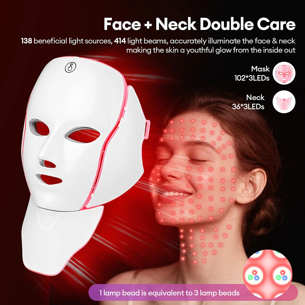 Face & Neck Beauty Mask 7 Colors Light LED Professional Anti-Aging Light Therapy at Home