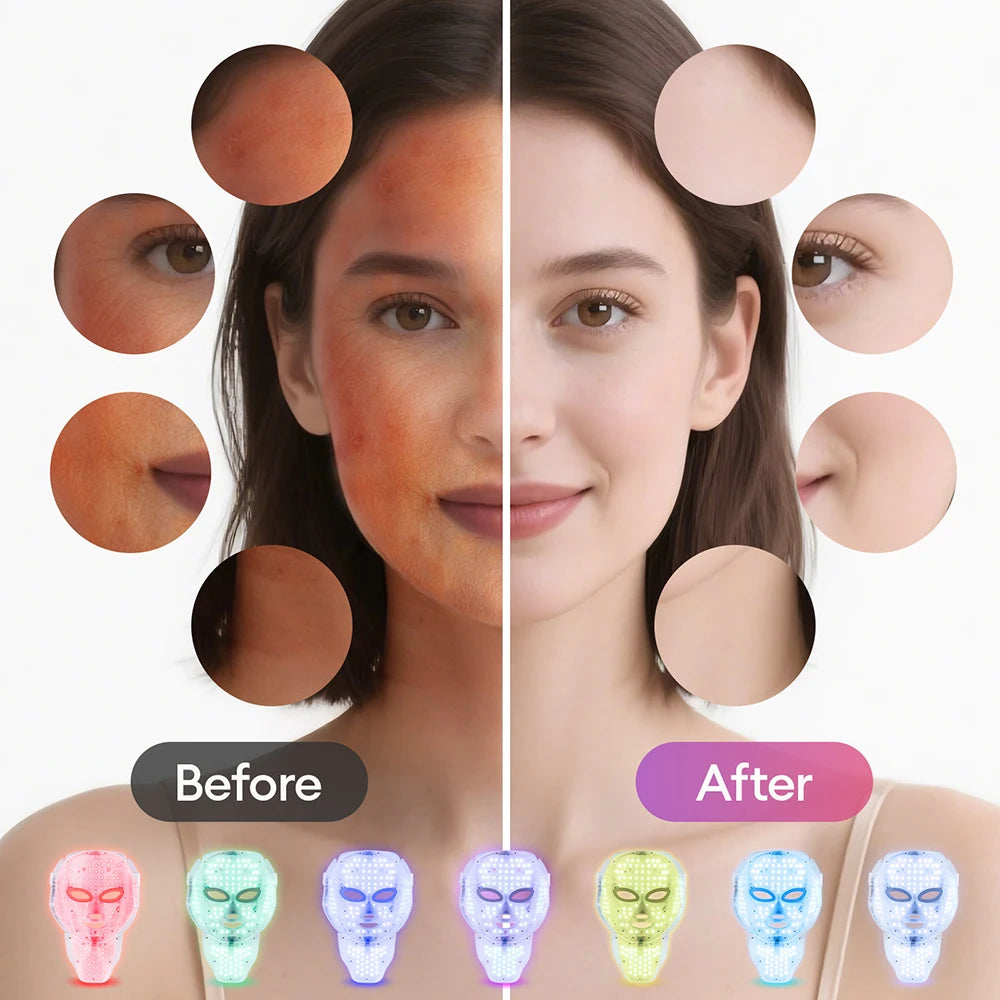 Face & Neck Beauty Mask 7 Colors Light LED Professional Anti-Aging Light Therapy at Home