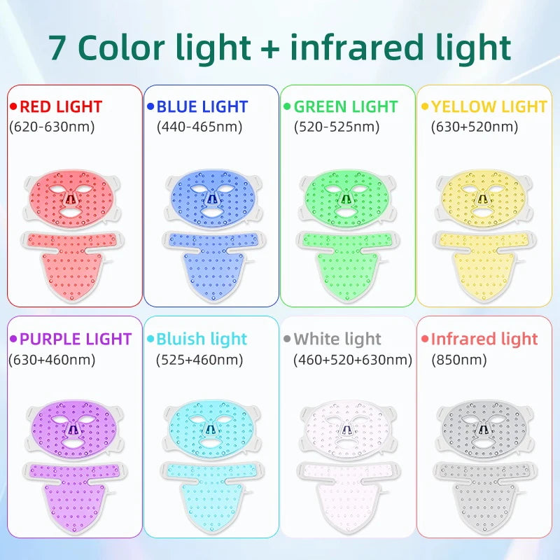 LED Light Therapy Face & Neck Mask 8 Colors Professional Anti-Aging & Acne Treatment